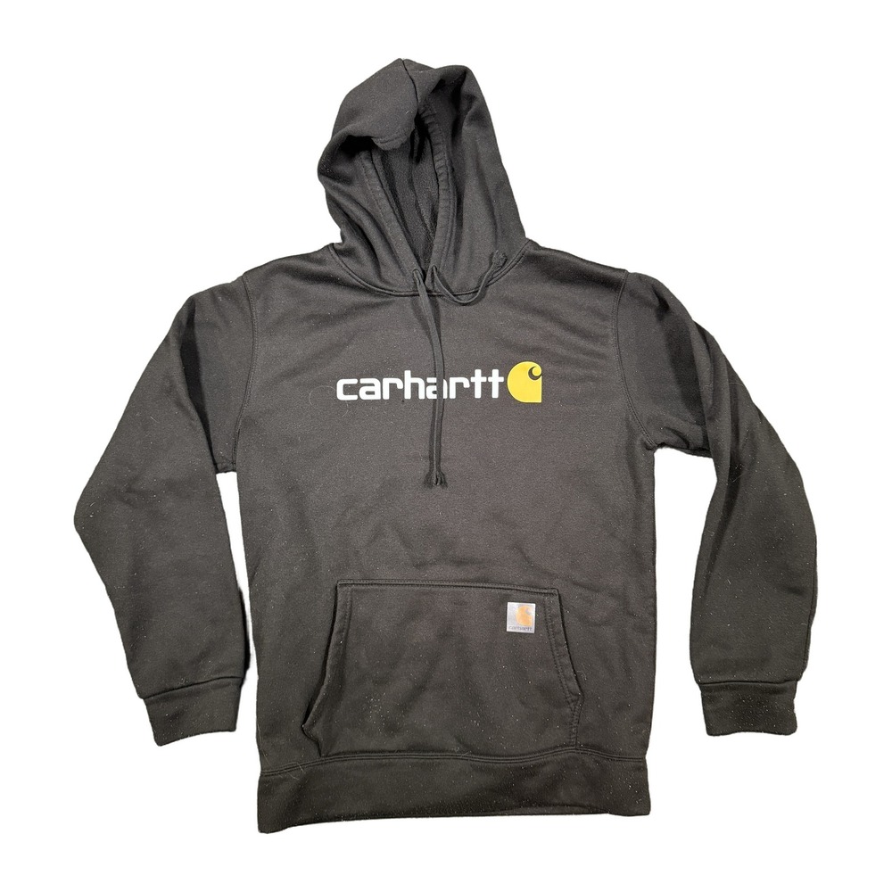 Carhartt Mens XL Black Graphic Logo Pullover Hoodie Fleece Lined Sweatshirt